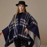 KNITTED WOOL PLAID LARGE SHAWL SCARF CLOAK_CWASC2170