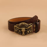 Vintage Embossed Belt Engraved Bull Head Style Belt_Cwmm3943