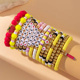 LOVE APPLE LETTER SOFT CLAY ELASTIC BRACELET SET_CWMM3537