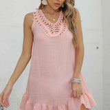 SLEEVELESS FRINGE BEACH SWIMSUIT COVER UP_CWASC2380