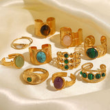 GOLD STAINLESS STEEL INLAID NATURAL STONE RINGS_CWAJE0611