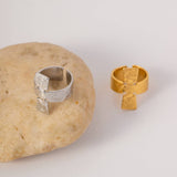 STAINLESS STEEL GOLD CROSS OPEN RING_CWAJE1227