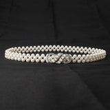PEARL WOVEN ELASTIC BELT RHINESTONE ALLOY BUCKLES_CWABE0395