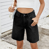 Washed Straight Leg Casual Edging Denim Shorts