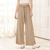 Solid Color Sag All-In-One Lace-Up Wide-Leg Pants