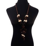 Wooden Beads Coconut Shell Flower Heart Necklace_Cwmm4399