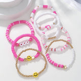 SMILEY FACE WHITE CHAIN HANDMADE BRACELET SET_CWMM3524