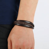 SIMPLE BRAIDED LEATHER MAGNET CLASP BRACELET_CWMM4471