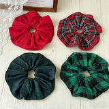 Xmas Plaid Bead Hair Scrunchie Retro Tie_Cwaha07608