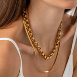 ROUND DOUBLE LAYER SOLID SIMPLE 18K NECKLACE_CWMM3684