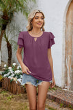V-Neck Cutout Double-Sleeved Chiffon T-Shirt