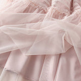 Vintage Pleated Lace Trim Tulle Maxi Skirt_Cwbms0348