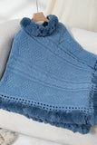 Cwosws0093_Faux Rabbit Fur Collar Cable Sweater Cape Coat