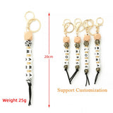 SILICONE BEAD KEYCHAIN WITH LETTER AND WOODEN DISC_CWAB5106