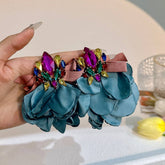 HANDMADE FABRIC FLOWER EARRINGS BOLD DROP DESIGN_CWMM6162