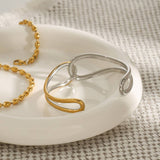 18K GOLD SILVER TWIST KNOT HOLLOW OPEN CUFF_CWAJE4861
