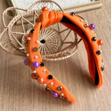 Halloween Knotted Headband Pearl Rhinestone_Cwaha07585
