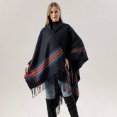 STRIPED TASSEL WARM CLOAK SHAWL SCARF CAPE_CWASC2270
