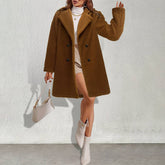 Warm Long Coat With Large Lapel Fur