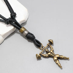 Vintage Sport Pendant Leather Necklace_Cwmm4606