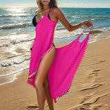 PLUS SIZE ONE PIECE BEACH SKIRT TASSEL TRIM DRESS_CWBLS0478