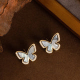 NATURAL ABALONE BUTTERFLY DIAMOND ZIRCON EARRINGS_CWMM4278