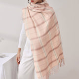 PLAID FAUX CASHMERE SCARF TASSEL WINTER SHAWL_CWASC0218
