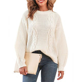 Solid Color Crew Neck Twist Pullover Sweater