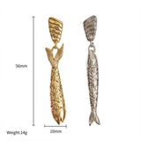 ARTISTIC LONG FISH EARRINGS TITANIUM GOLD PLATED_CWAJE5000