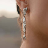 ARTISTIC LONG FISH EARRINGS TITANIUM GOLD PLATED_CWAJE5000