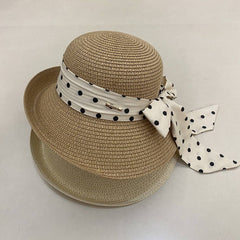 Womens Retro Polka Dot Bow Sun Hat_Cwah3498