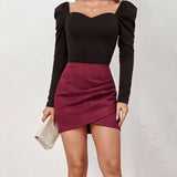 SUEDE SOLID COLOR HIP SKIRT ZIPPER SKIRT_CWAB4799