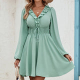 Textured Waistline V-Neck Dress