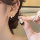 Valentines Day Black Heart Pendant Earrings