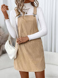 Solid-Color Casual Corduroy Strappy Dress