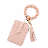 CHECKERED PU CARD WALLETWITH BEAD BRACELET KEYCHAIN_CWAB4958