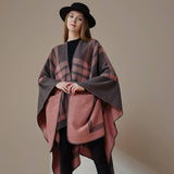 KNITTED WOOL PLAID LARGE SHAWL SCARF CLOAK_CWASC2170