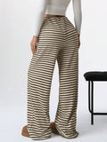 Striped Rubber String Cotton Straight Leg Pants