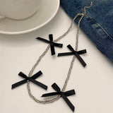 HAND WOVEN BLACK CRYSTAL BEADED BOW NECKLACE_CWAJE3075
