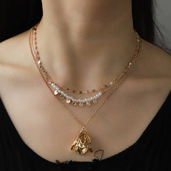 FASHION METAL FLOWER STACKING NECKLACE EARRING SET_CWAJE2849