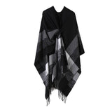 FRINGED CAPE FIXED TIE SHAWL FAUX CASHMERE SCARF_CWASC2160
