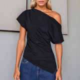 Womens Chic One-Shoulder Fitted T-Shirt