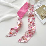 PINK FLORAL SKINNY SCARF HAIR TIE BAG RIBBON_CWASC0708