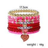 SOFT CLAY LETTER OIL DROP HEART PENDANT BRACELETSET_CWMM3521