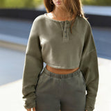 Solid-Color Bat-Sleeved Short Sweatshirt