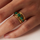 GOLD STAINLESS STEEL INLAID NATURAL STONE RINGS_CWAJE0611