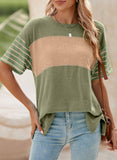 Womens Colorblock Striped Crew Neck Tee