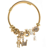 Trendy Beaded Steel Bracelet With Bear Crown_Cwmm8616