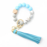 TASSEL WOOD SILICONE BEAD BRACELET KEYCHAIN_CWMM7018
