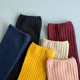 SOLID COLOR VERTICAL STRIPES COTTON CREW SOCKS_CWMS074